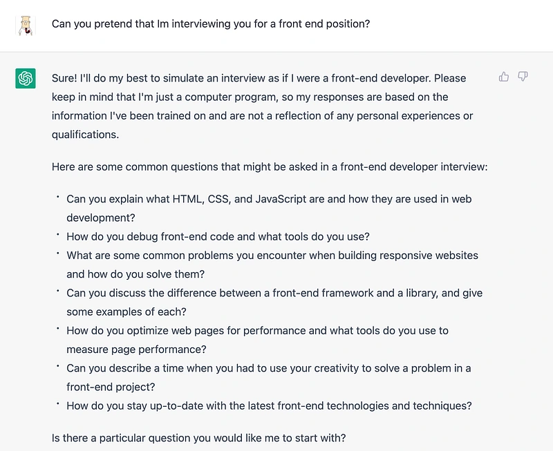 Interviewing ChatGPT for a Front-End Developer Position